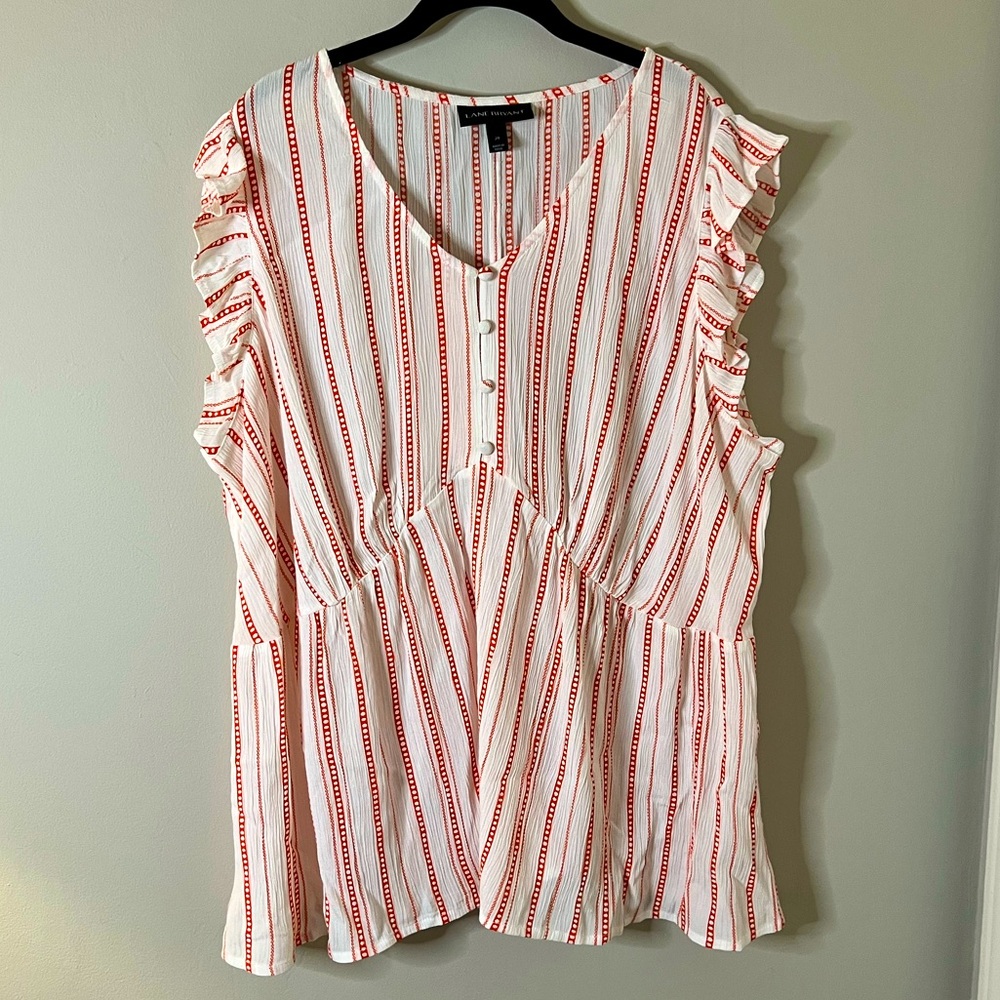 Lane Bryant White and Orange Ruffled Sleeveless Blouse size 20